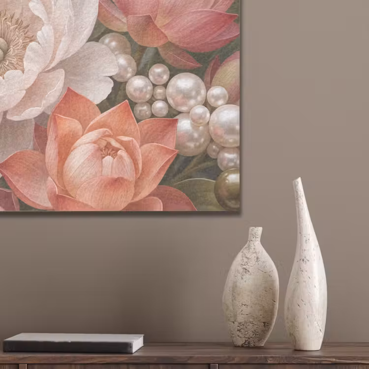Bloemen - Parels - Elegant - Roze - Wit PET vilt klein -sfeer6_closeup