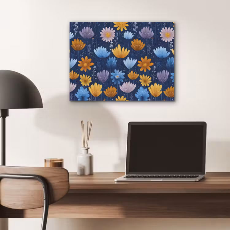Bloemen - Patroon - Blauw - Contrast PET vilt klein -sfeer5