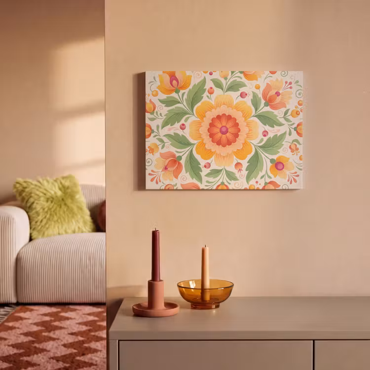 Bloemen - Patroon - Decoratief - Oranje PET vilt klein -sfeer1