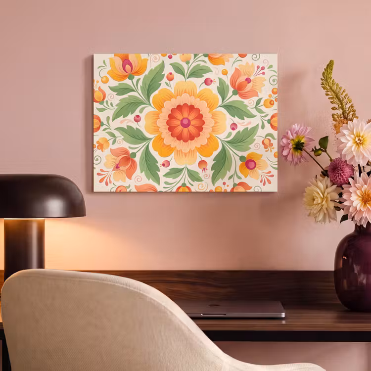 Bloemen - Patroon - Decoratief - Oranje PET vilt klein -sfeer3
