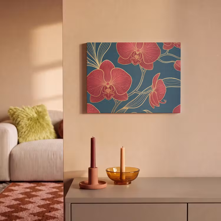 Akoestisch schilderij - Bloemen - Rood - Goud - Bloemen - Rood - Goud PET vilt klein
