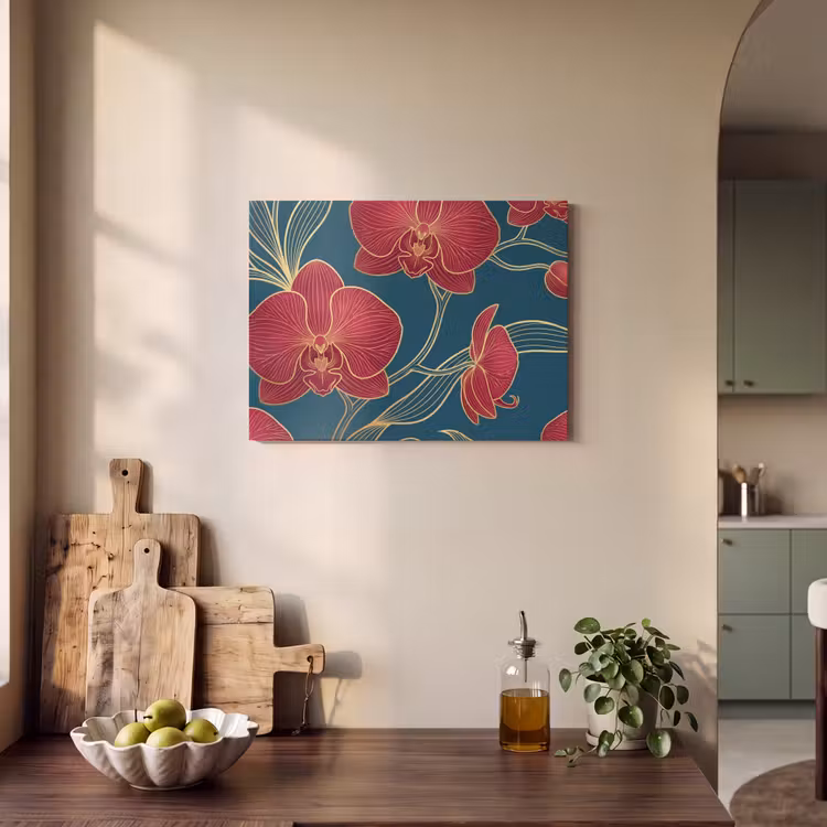 Akoestisch schilderij - Bloemen - Rood - Goud - Bloemen - Rood - Goud PET vilt klein