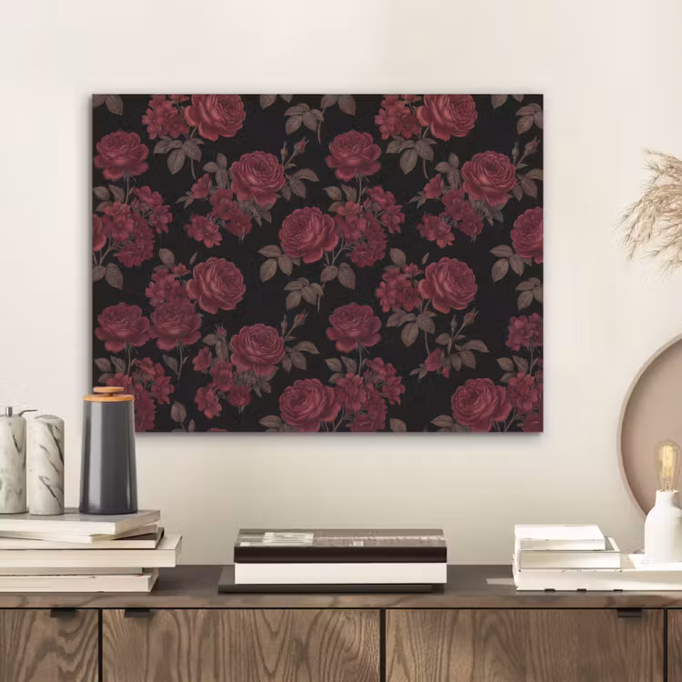 Bloemen - Roos - Patroon - Klassiek - Rood PET vilt klein -sfeer1