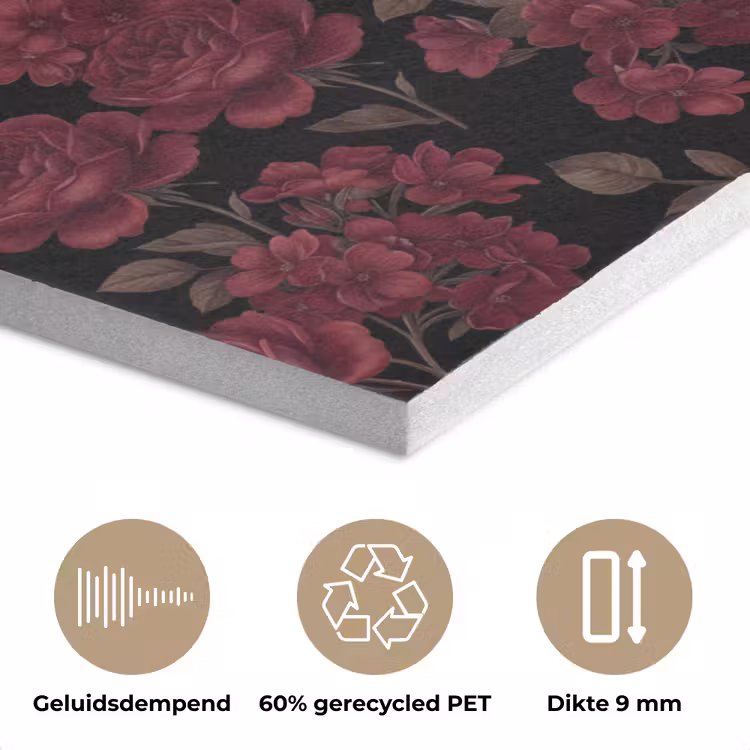Bloemen - Roos - Patroon - Klassiek - Rood PET vilt klein -closeup_NL