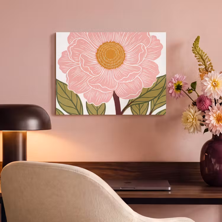 Akoestisch schilderij - Bloemen - Roze - Illustratie - Bloemen - Roze - Illustratie PET vilt klein