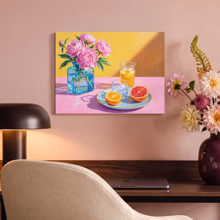 Akoestisch schilderij - Bloemen - Roze - Modern - Bloemen - Roze - Modern PET vilt klein
