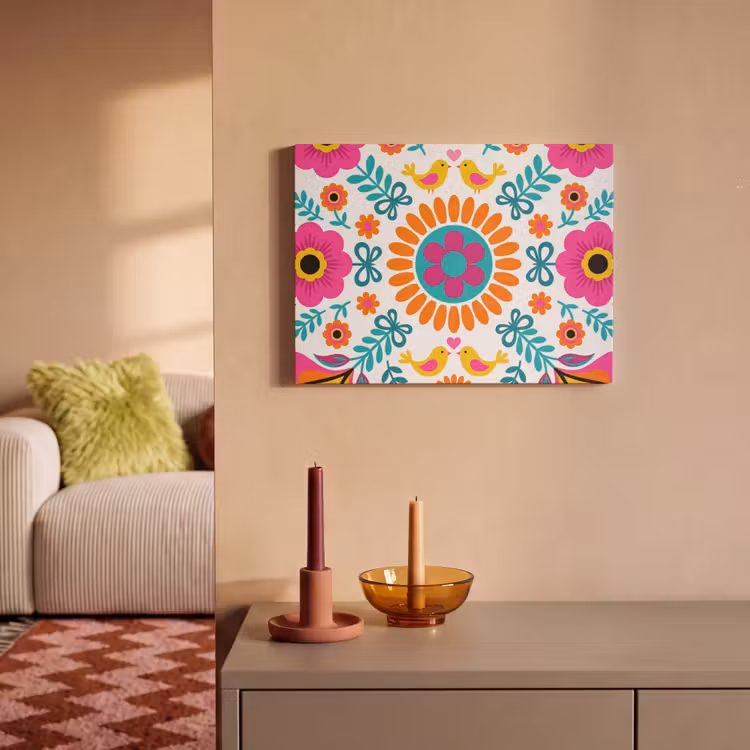Bloemen - Vogel - Patroon - Kleurrijk - Modern PET vilt klein -sfeer1