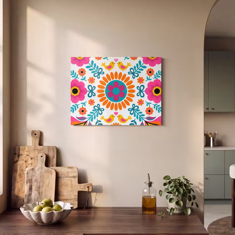 Bloemen - Vogel - Patroon - Kleurrijk - Modern PET vilt klein -sfeer2