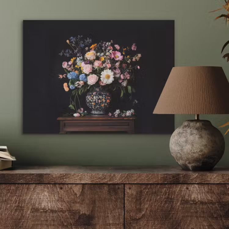 Bloemenvaas - Hout - Bloemen - Boeket PET vilt klein -sfeer2