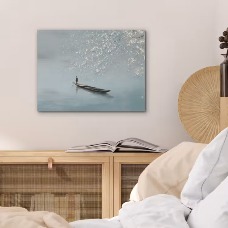 Bloesems - Minimalistisch - Wateroppervlak - Boot PET vilt klein -sfeer3