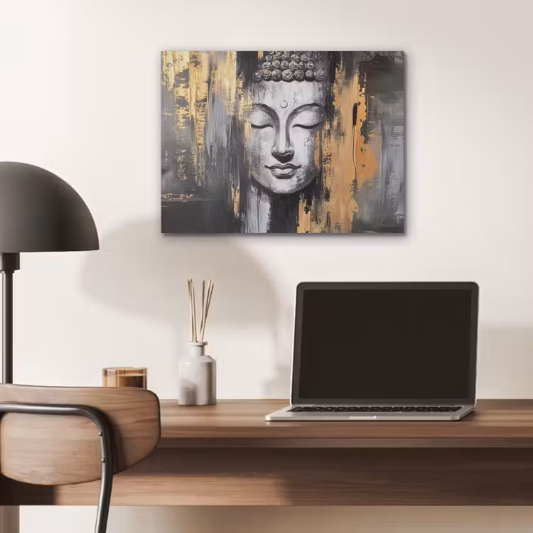Boedhha - Penseelstreken - Goud - Abstract PET vilt klein -sfeer5