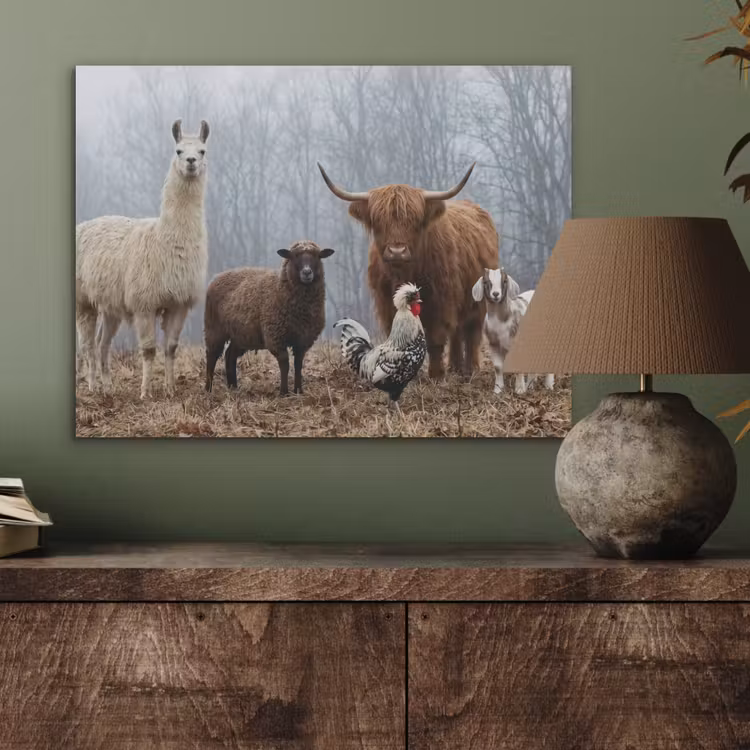 Boerderijdieren - Groep - Mist - Natuur - Rustiek PET vilt klein -sfeer2