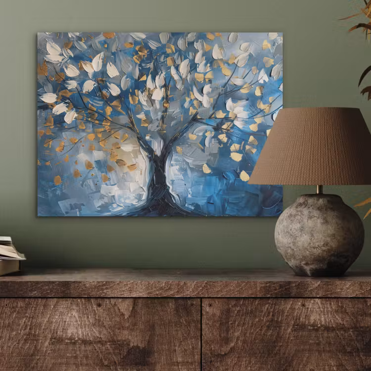 Boom - Blauw - Goud - Abstract PET vilt klein -sfeer2