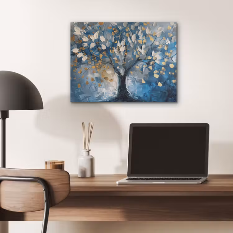 Boom - Blauw - Goud - Abstract PET vilt klein -sfeer5