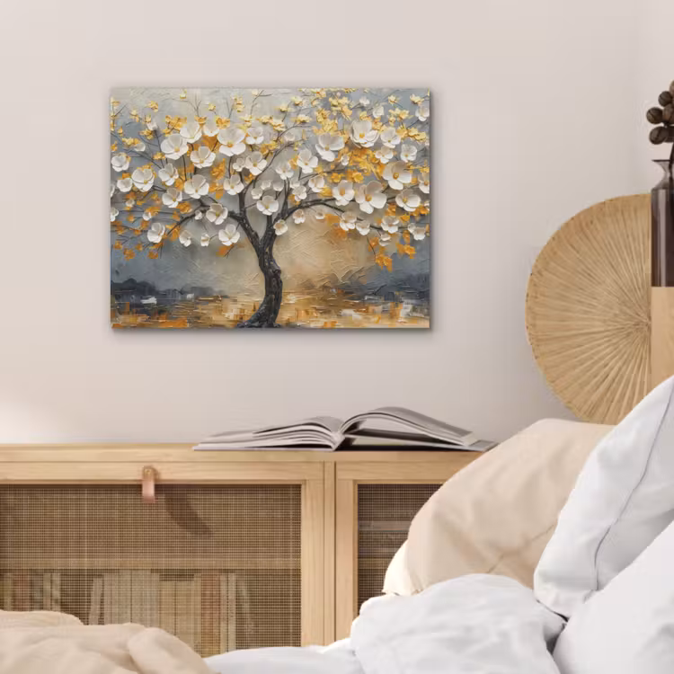 Boom - Bloemen - Goud - Beige PET vilt klein -sfeer3