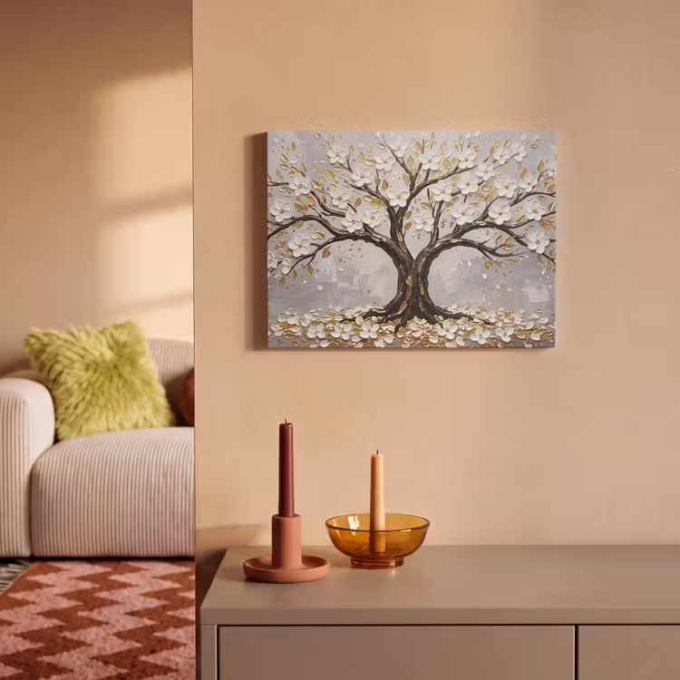 Boom - Bloemen - Natuur - Abstract - Wit PET vilt klein -sfeer1