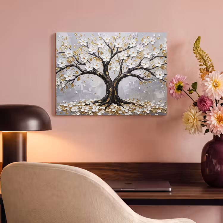 Boom - Bloemen - Natuur - Abstract - Wit PET vilt klein -sfeer3