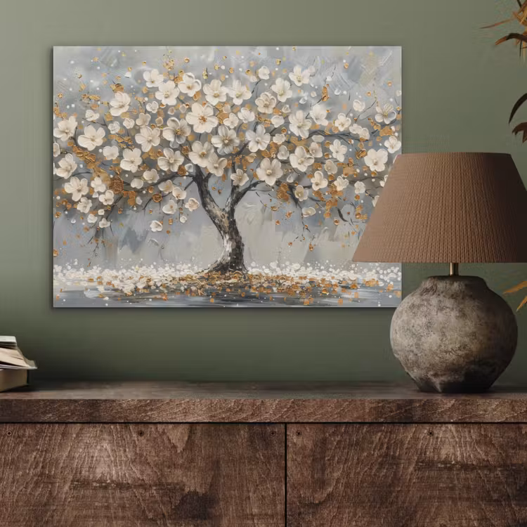 Boom - Bloemen - Wit - Natuur - Kunst PET vilt klein -sfeer2