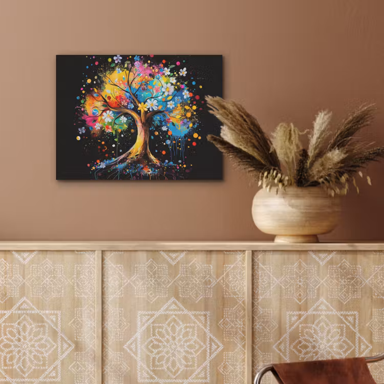Boom - Kleurrijk - Bloemen - Zwart PET vilt klein -sfeer4
