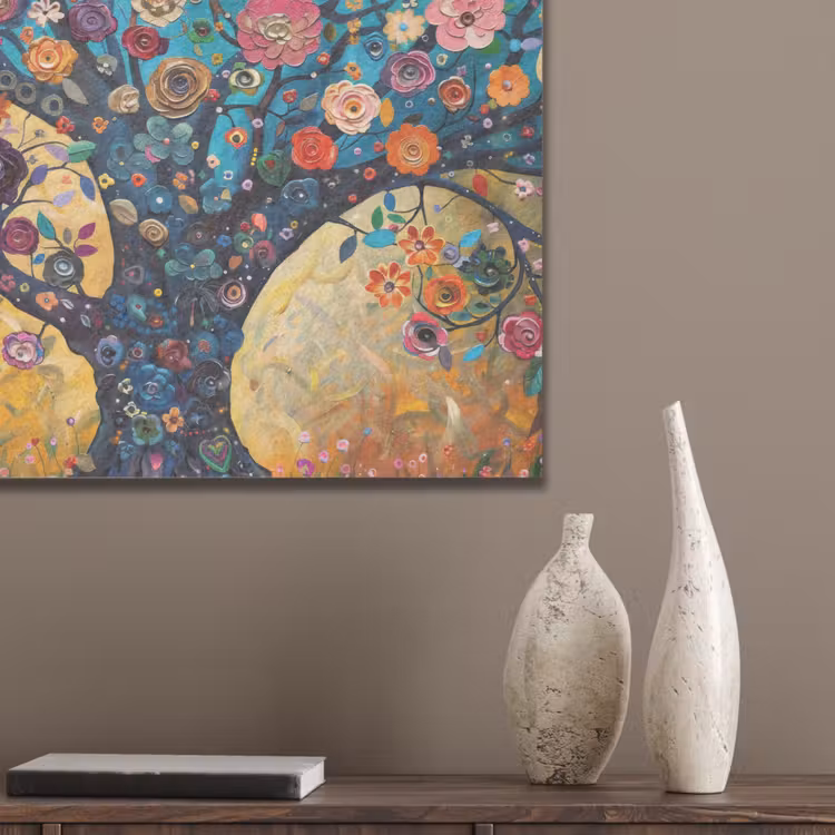 Boom - Levensboom - Kleurrijk - Bloemen - Modern PET vilt klein -sfeer6_closeup