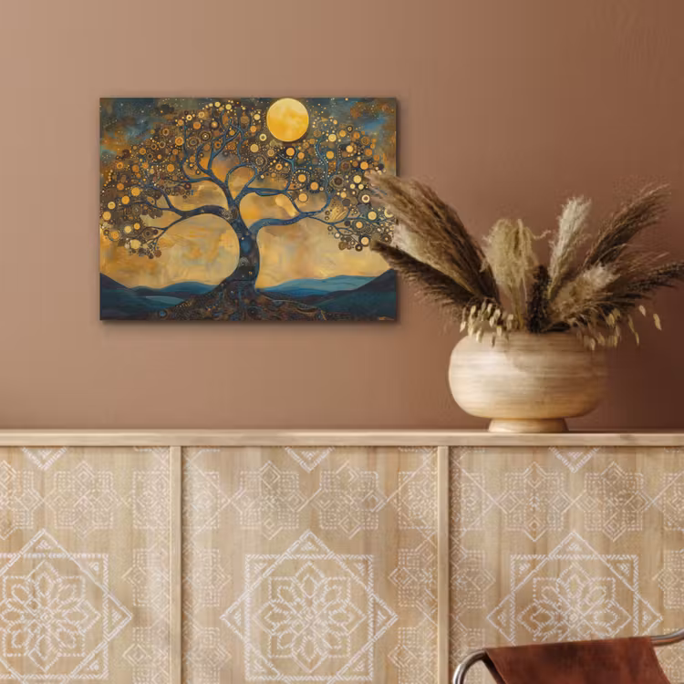 Boom - Maan - Bloemen - Goud - Kunst PET vilt klein -sfeer4