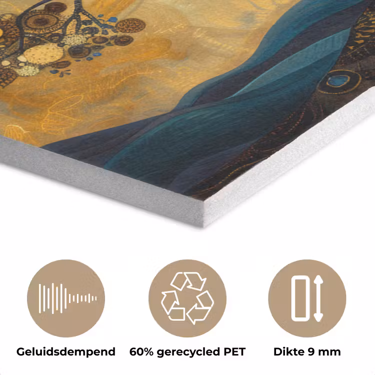 Boom - Maan - Bloemen - Goud - Kunst PET vilt klein -closeup_NL
