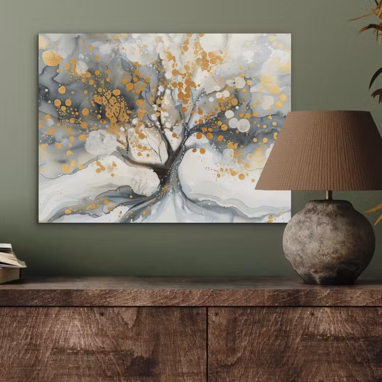 Boom - Modern - Abstract - Goud - Zwart - Wit PET vilt klein -sfeer2