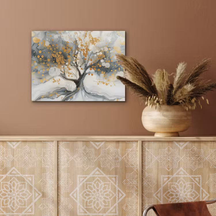 Boom - Modern - Abstract - Goud - Zwart - Wit PET vilt klein -sfeer4