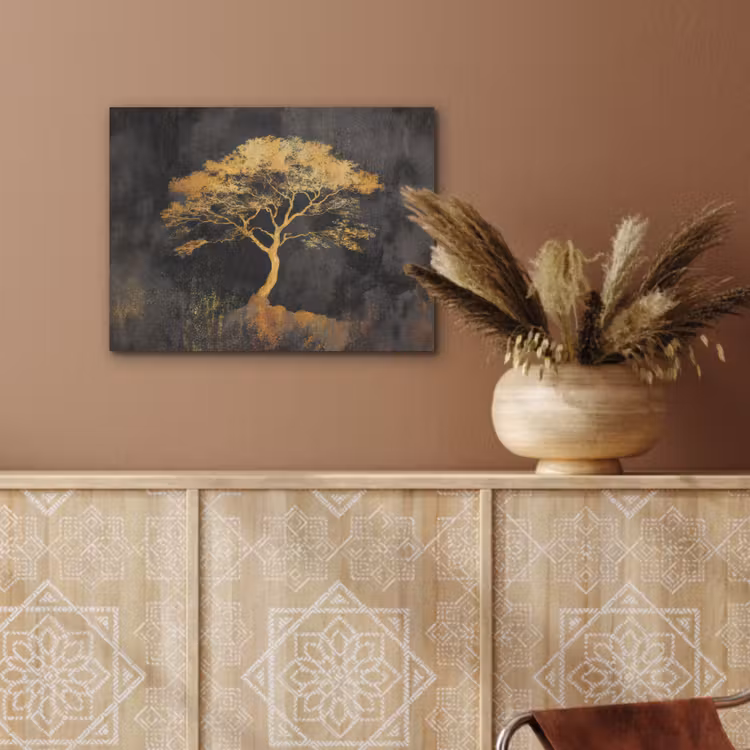 Boom - Schilderij - Goud - Abstract PET vilt klein -sfeer4
