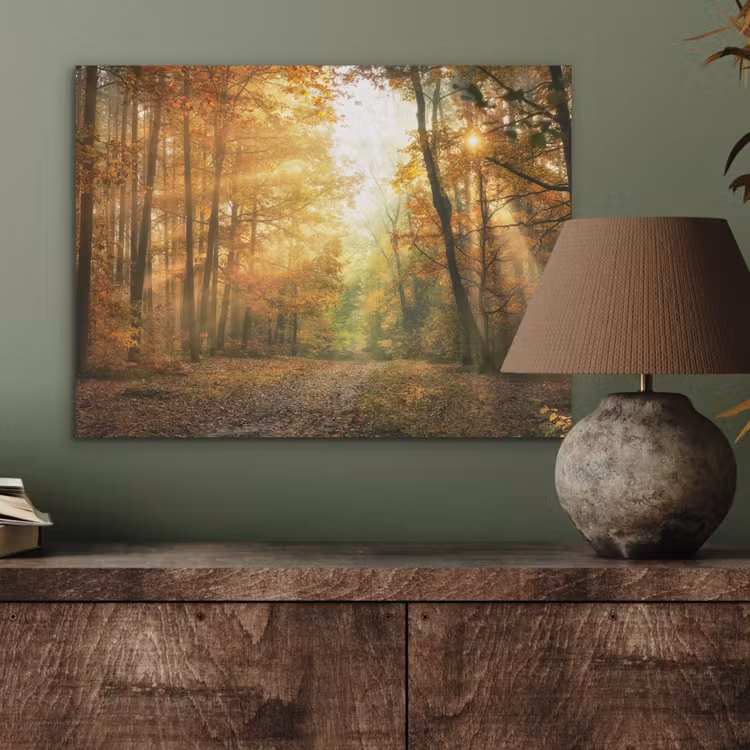 Bos - Herfst - Zon - Landschap - Natuur - Bomen - Bladeren PET vilt klein -sfeer2