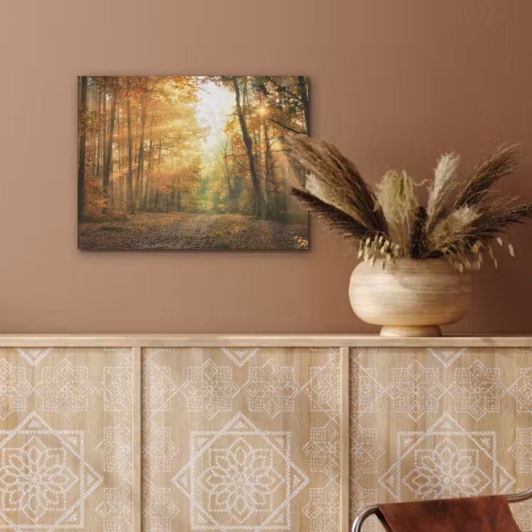 Bos - Herfst - Zon - Landschap - Natuur - Bomen - Bladeren PET vilt klein -sfeer4