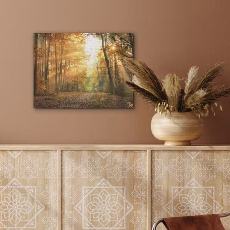 Bos - Herfst - Zon - Landschap - Natuur - Bomen - Bladeren PET vilt klein -sfeer4