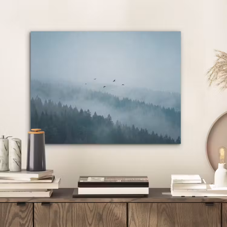 Bos - Mist - Vogels - Natuur - Groen PET vilt klein -sfeer1