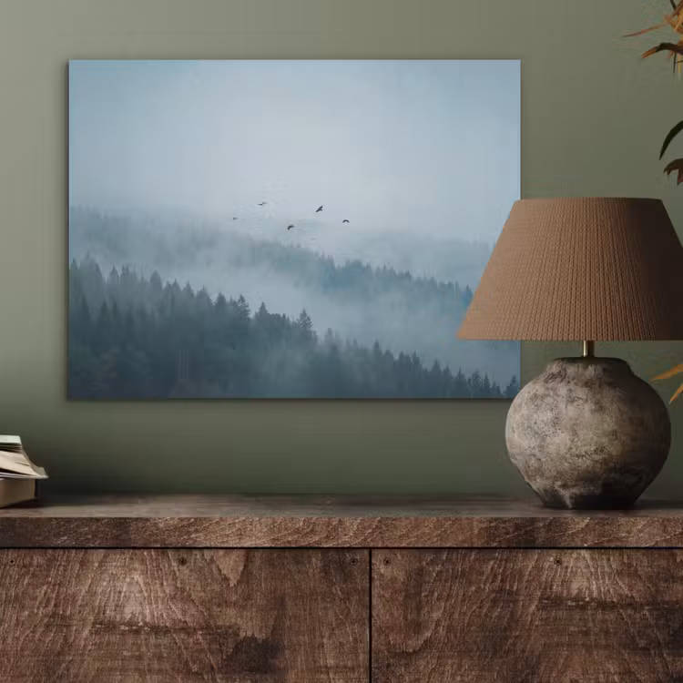 Bos - Mist - Vogels - Natuur - Groen PET vilt klein -sfeer2
