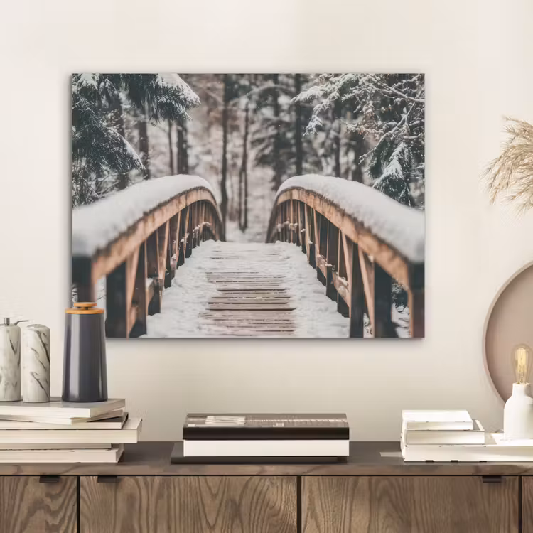 Brug - Winterlandschap - Bos - Natuur - Sneeuw PET vilt klein -sfeer1