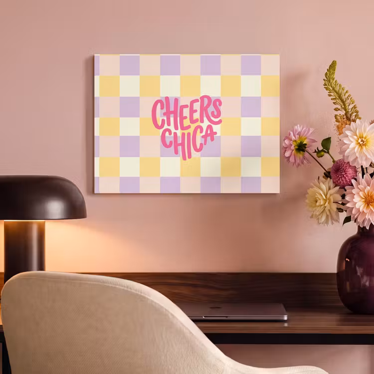 Cheers Chica - Ruitjes - Lila - Geel PET vilt klein -sfeer3