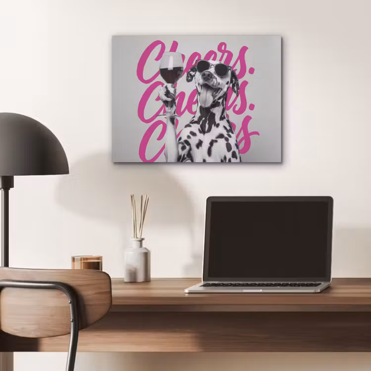 Cheers - Hond - Roze - Wijn PET vilt klein -sfeer5