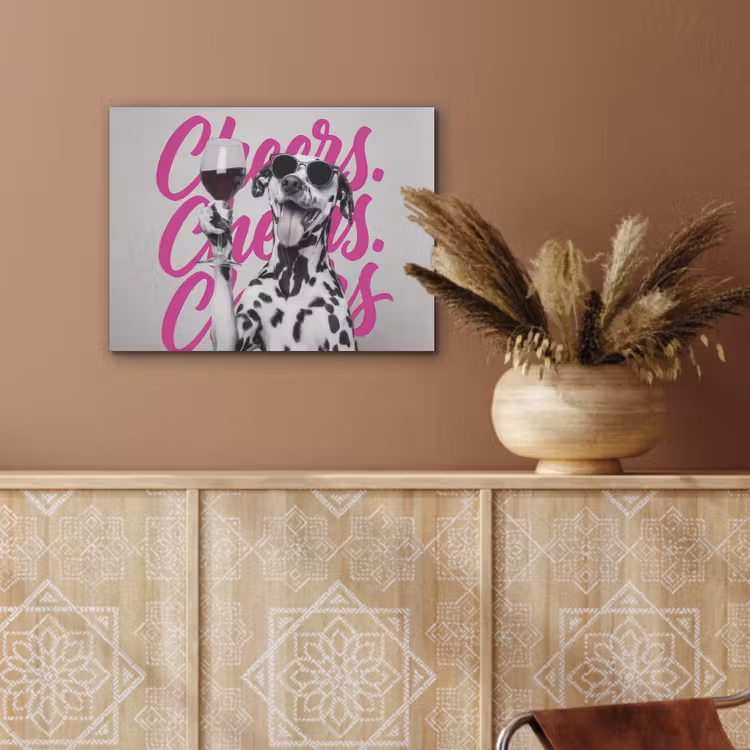 Cheers - Hond - Roze - Wijn PET vilt klein -sfeer4