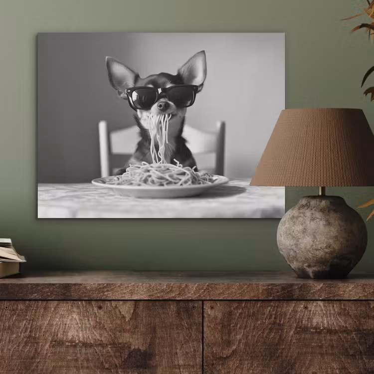 Chihuahua - Hond - Zonnebril - Humoristisch - Zwart - Wit - Spaghetti PET vilt klein -sfeer2