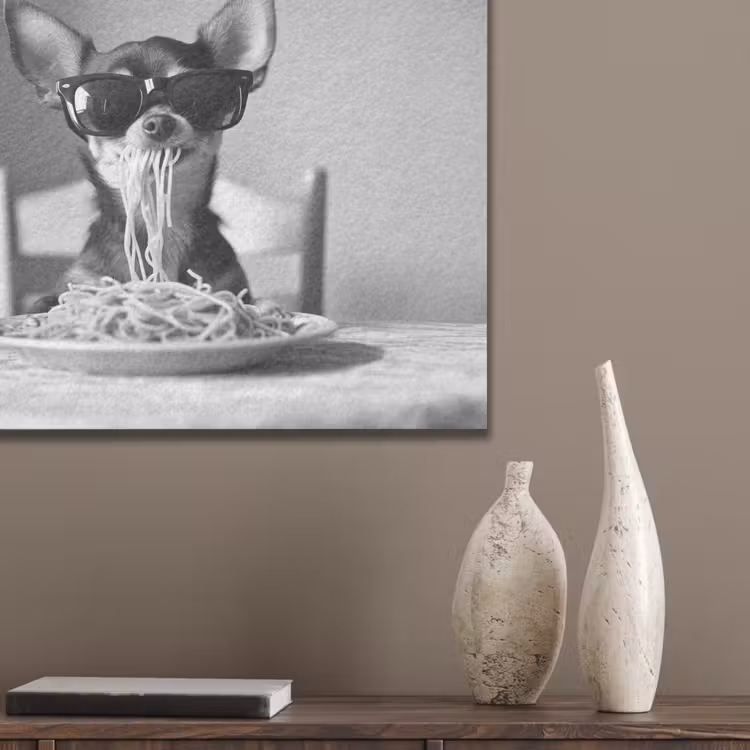 Chihuahua - Hond - Zonnebril - Humoristisch - Zwart - Wit - Spaghetti PET vilt klein -sfeer6_closeup