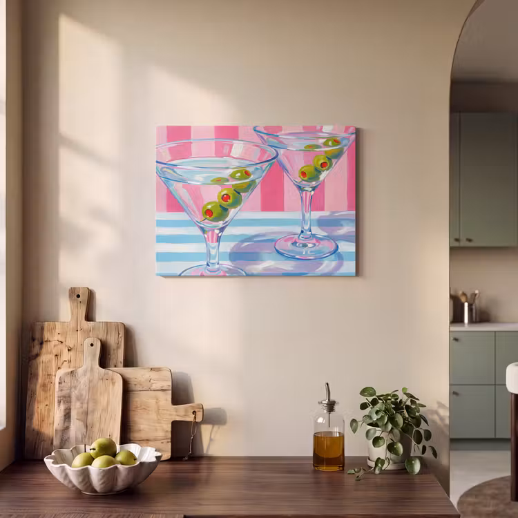 Cocktail - Olijven - Kunst - Modern - Roze PET vilt klein -sfeer2