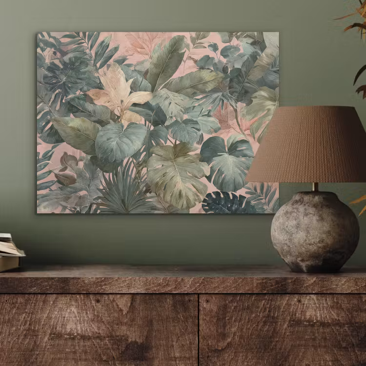 Compositie van bladeren - Groen - Roze PET vilt klein -sfeer2