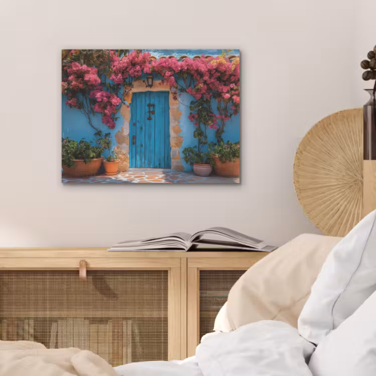 Deur - Hout - Bloemen - Blauw PET vilt klein -sfeer3