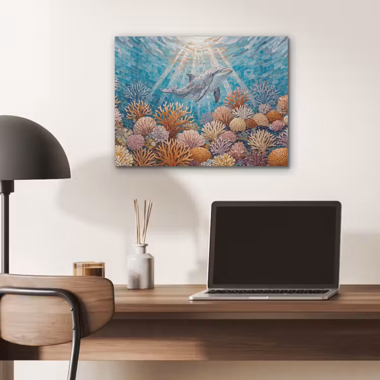 Dieren - Mozaïek - Oceaan - Koraal - Blauw PET vilt klein -sfeer5