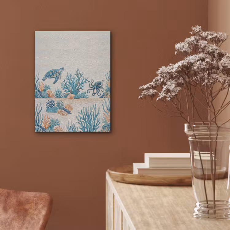 Dieren - Onderwater - Natuur - Mozaïek - Blauw PET vilt klein -sfeer4