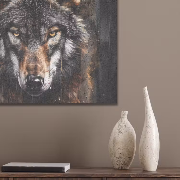 Dieren - Wolf - Portret - Zwart - Bruin PET vilt klein -sfeer6_closeup