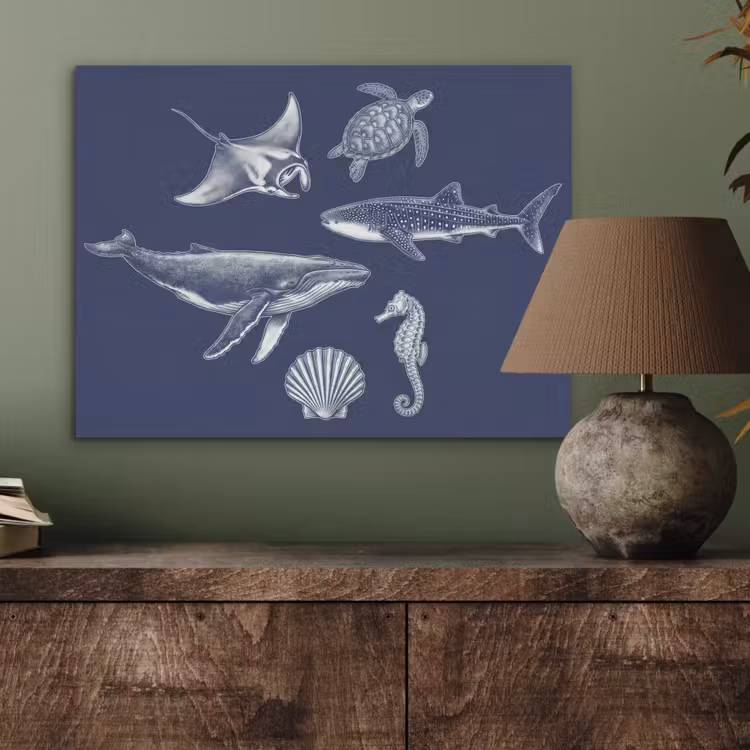 Dieren - Zeeleven - Oceaan - Graveren - Blauw PET vilt klein -sfeer2