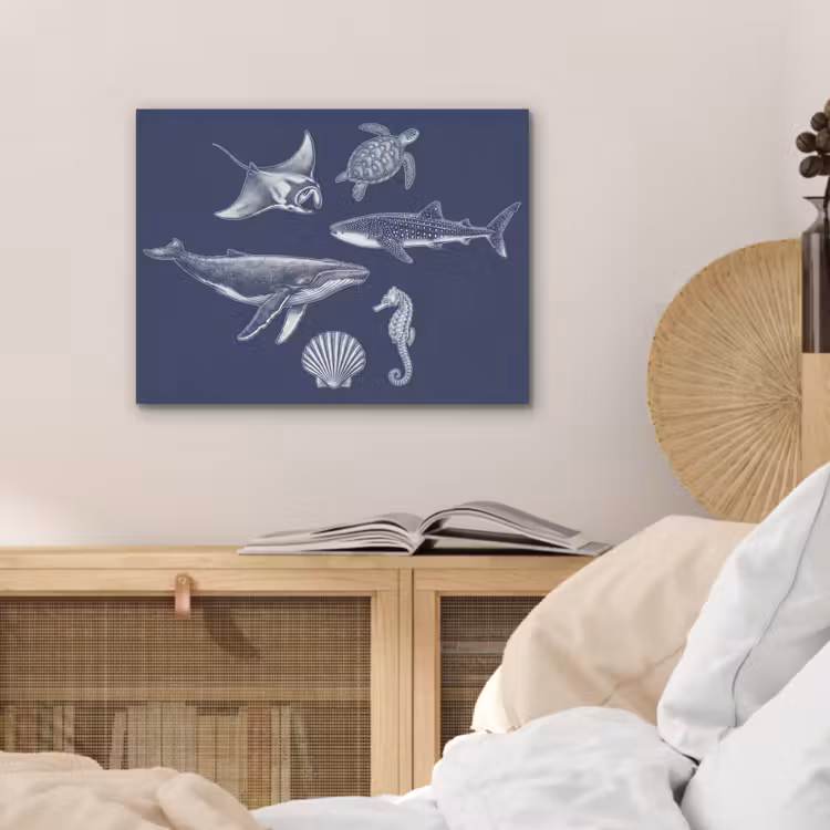 Dieren - Zeeleven - Oceaan - Graveren - Blauw PET vilt klein -sfeer3