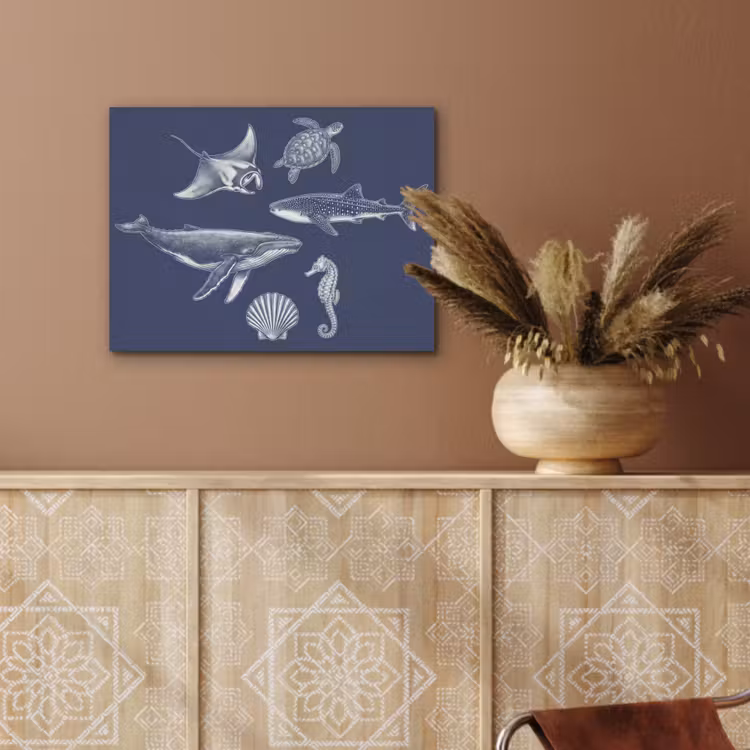 Dieren - Zeeleven - Oceaan - Graveren - Blauw PET vilt klein -sfeer4