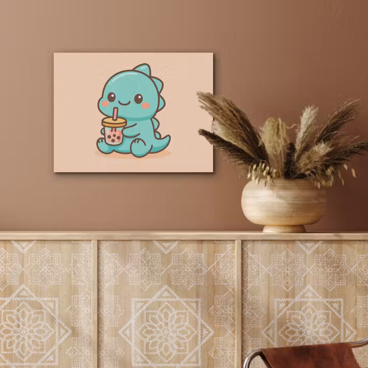 Dino - Boba - kawaii - Oranje PET vilt klein -sfeer4